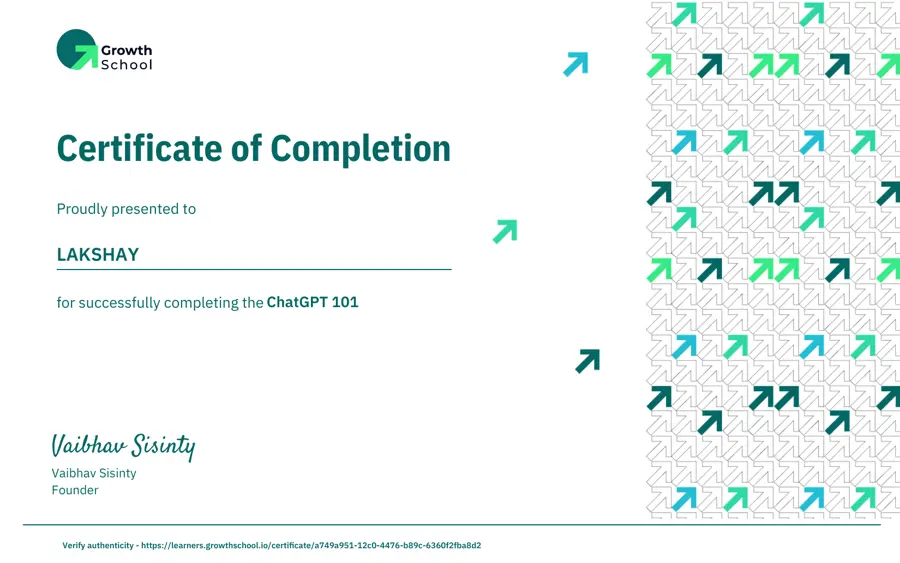 ChatGPT 101 certificate, Growth School
