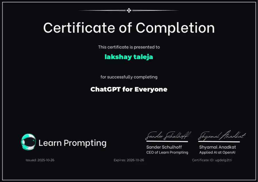 ChatGPT for Everyone certificate, Learn Prompting